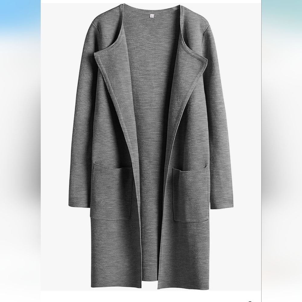 Anrabess Women's Gray Open Front Sweater